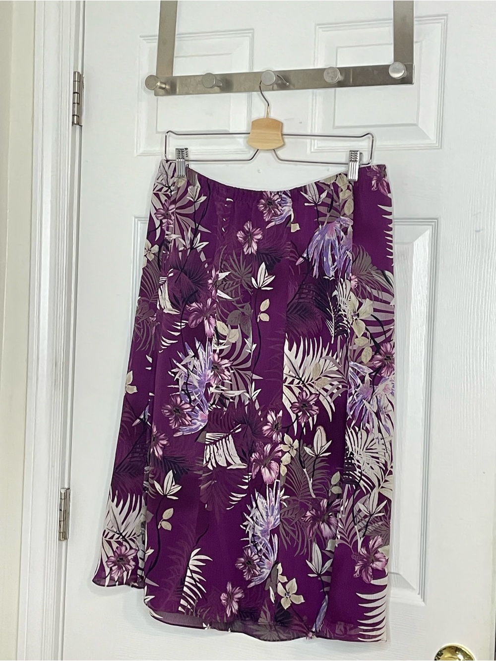 Vintage Purple Floral European Tropical Summer Midi Skirt Size M/L